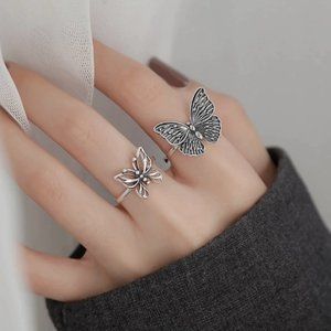 🍏50% OFF/3+...Set of 2 Antique Look Butterfly Adjustable Rings